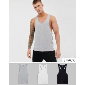 ASOS DESIGN 3 pack vest with extreme racer back save