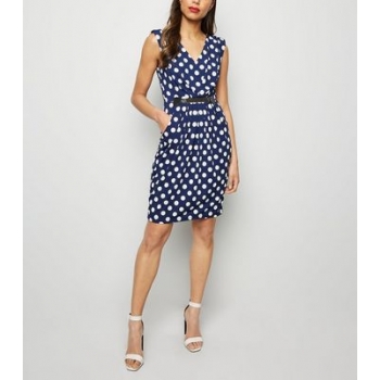 Mela Navy Polka Dot Belted Dress