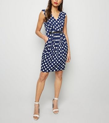 Mela Navy Polka Dot Belted Dress