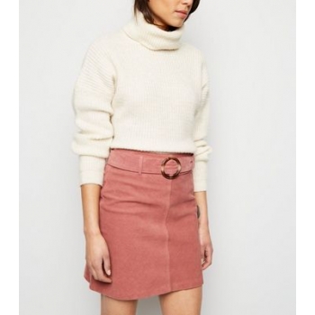 Mid Pink Resin Buckle Belted Corduroy Skirt