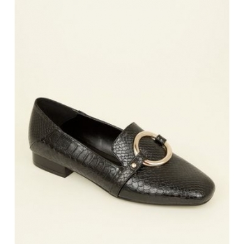 Black Faux Snake Ring Front Loafers