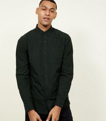 Dark Green Check Long Sleeve Cotton Shirt