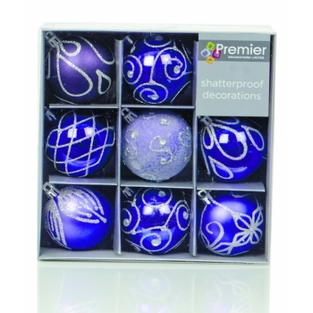 Premier Christmas Purple Decorated Bauble Balls