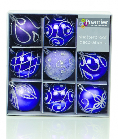 Premier Christmas Purple Decorated Bauble Balls