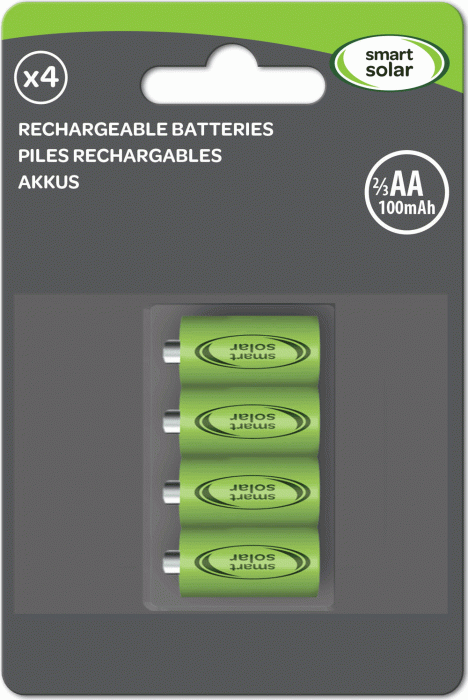 Smart Solar 2/3 AA 200 mAh Rechargeable Batteries 4pk