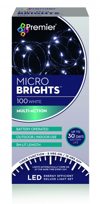 Premier 5m 100 LED Multi Action Battery Microbright Wire Lights (White / Warm White Mix)