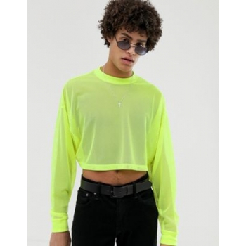 ASOS DESIGN festival oversized cropped long sleeve t-shirt in neon mesh