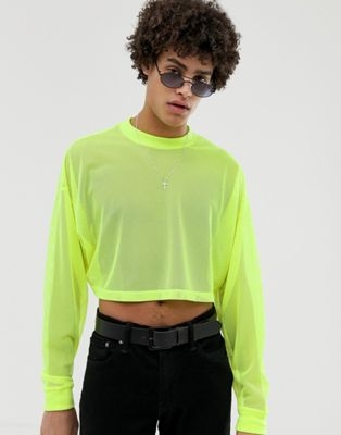 ASOS DESIGN festival oversized cropped long sleeve t-shirt in neon mesh