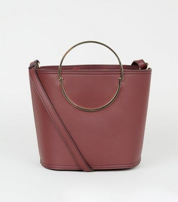 Burgundy Half Circle Handle Bucket Bag