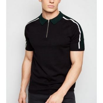 Black 1/2 Zip Fine Knit Polo Shirt