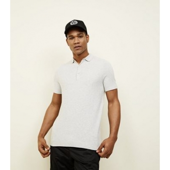 Pale Grey Knit Slim Fit Polo Shirt