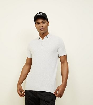 Pale Grey Knit Slim Fit Polo Shirt