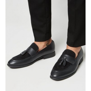 Black Mixed Material Tassel Loafers