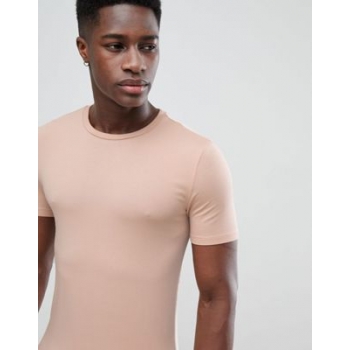 ASOS DESIGN longline muscle fit crew neck t-shirt in beige