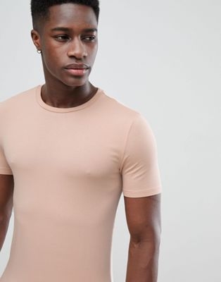 ASOS DESIGN longline muscle fit crew neck t-shirt in beige