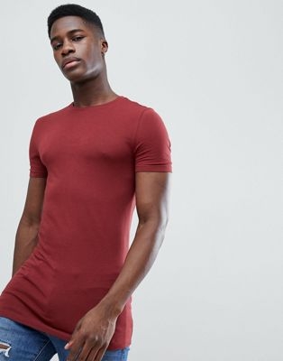 ASOS DESIGN longline muscle fit crew neck t-shirt in red