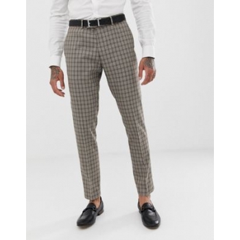 River Island wedding skinny fit suit trousers in brown check