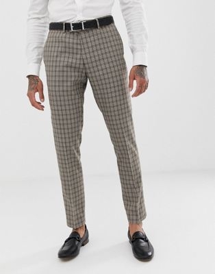 River Island wedding skinny fit suit trousers in brown check