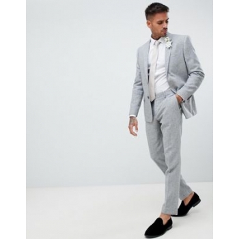 River Island wedding skinny fit suit trousers with herringbone print in grey