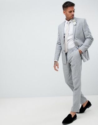 River Island wedding skinny fit suit trousers with herringbone print in grey