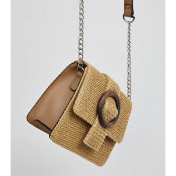 Stone Woven Straw Effect Cross Body Bag