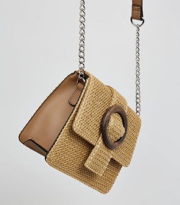 Stone Woven Straw Effect Cross Body Bag