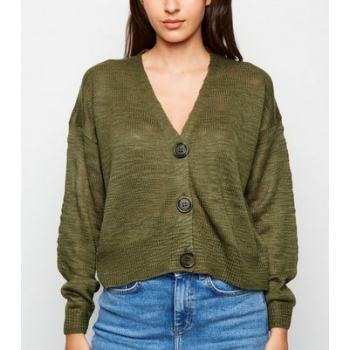 Khaki Fine Knit Button Front Cardigan