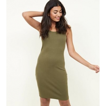 Khaki Rib Sleeveless Bodycon Mini Dress