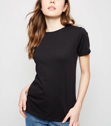 Black Organic Cotton Roll Sleeve T-Shirt