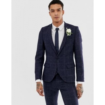 Twisted Tailor super skinny suit jacket in navy tweed check