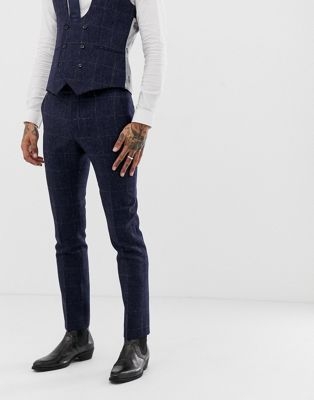 Twisted Tailor super skinny suit trouser in navy tweed check