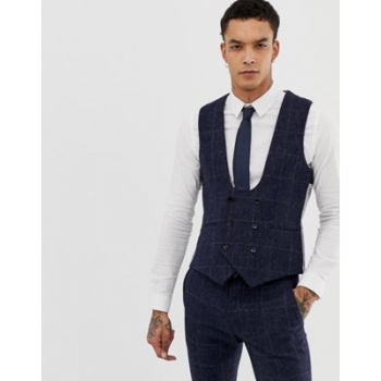 Twisted Tailor super skinny waistcoat in navy tweed check