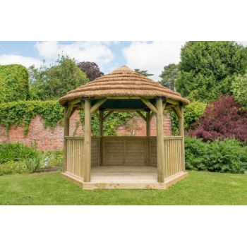 Forest Garden 3.6m Hexagonal Wooden Garden Gazebo with Thatched Roof - Cream Lining