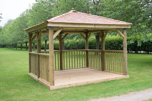 Forest Garden 3.5m Square Wooden Gazebo with Cedar Roof (Including Base)