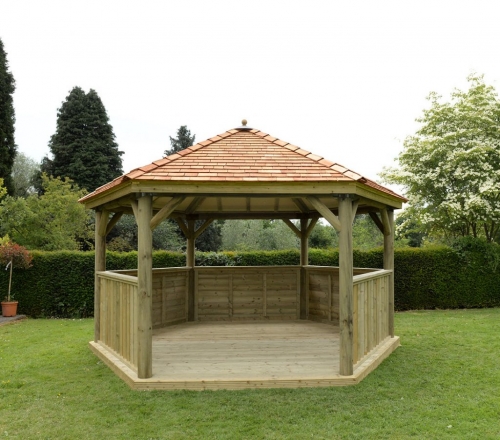 Forest Garden 4.7m Hexagonal Wooden Garden Gazebo with Cedar Roof