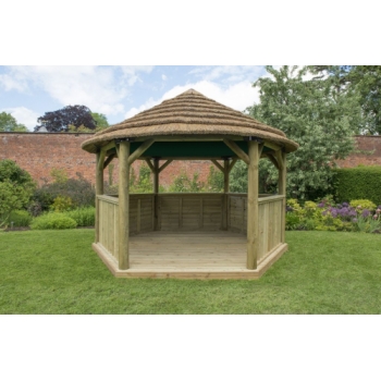 Forest Garden 4m Hexagonal Wooden Garden Gazebo with Thatched Roof - Cream Lining