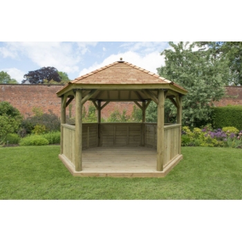 Forest Garden 4m Hexagonal Wooden Garden Gazebo with Cedar Roof